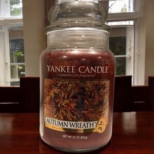 New Yankee Candle Autumn Wreath‎ 22 Oz Housewarmer Jar Candle White Label